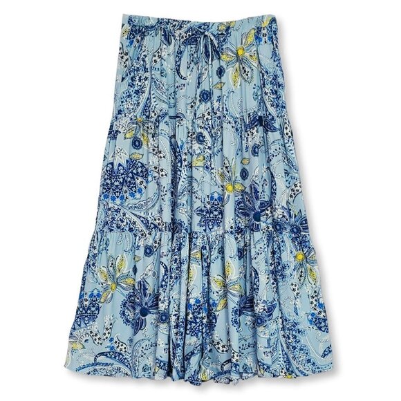 NWT KAREN KANE Boho Floral Paisley Print Side Pockets Tiered Midi Skirt - Picture 5 of 8